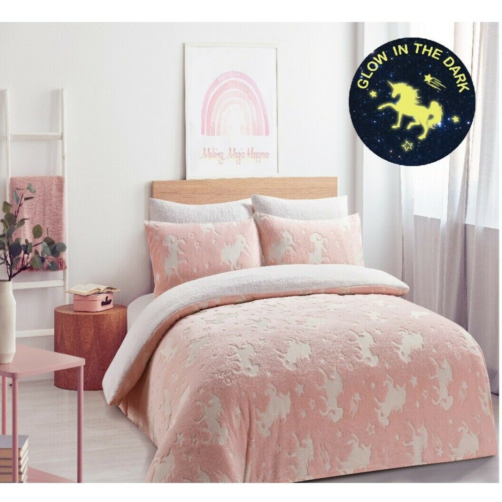(Single ) Unicorn Glow in Dark Duvet Cover Kids Blush Pink