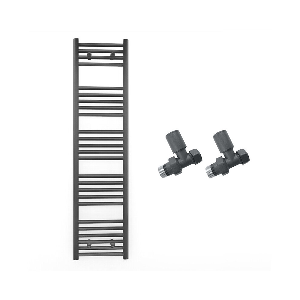 (450 X 1400Mm (Btu: 2138), With Straight Valves) 450Mm Wide Anthracite Towel Rail Radiator + Valves 7421129025058