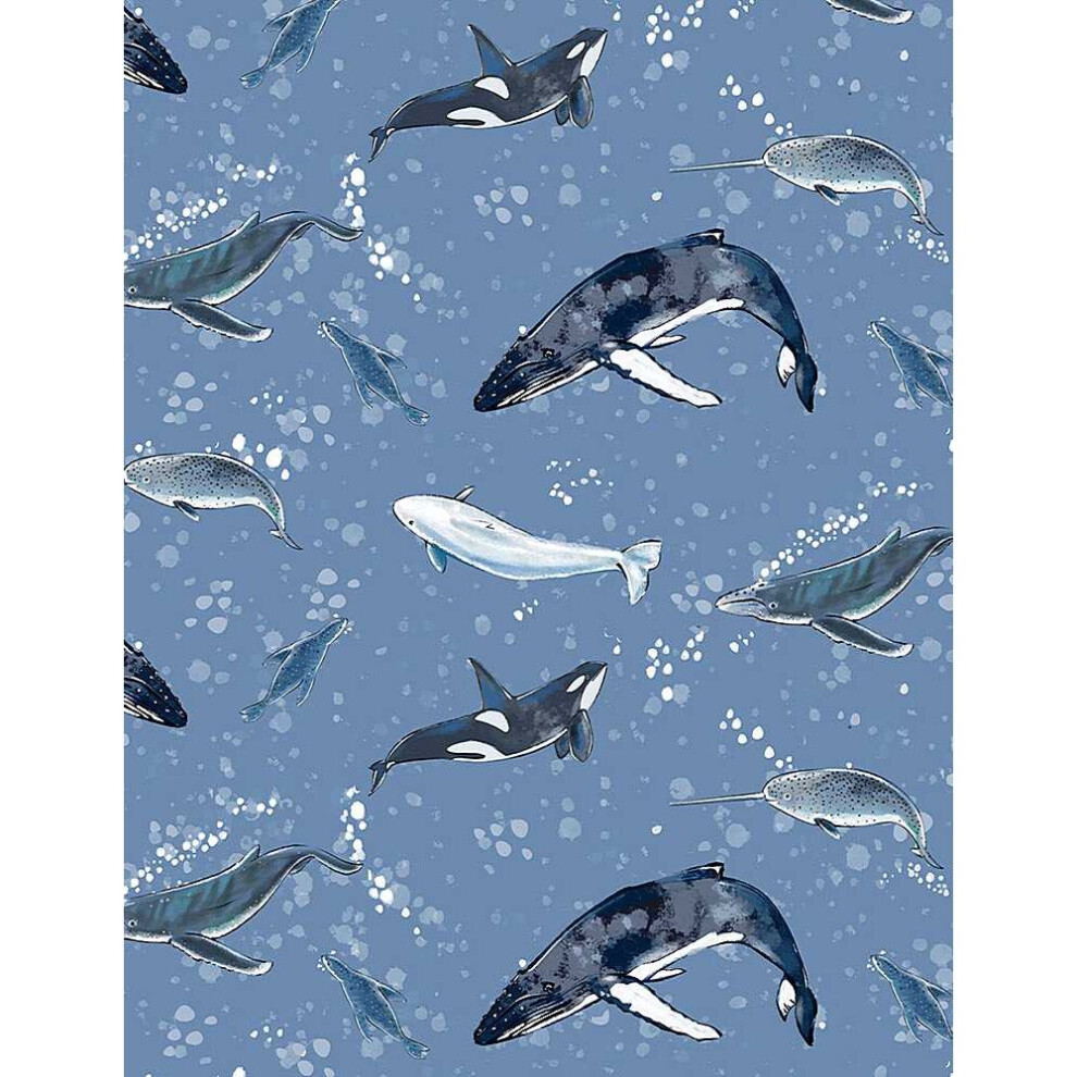 Fat Quarter Ocean Blue Marine Mamals Whales Allover 100% Cotton Quilting Fabric