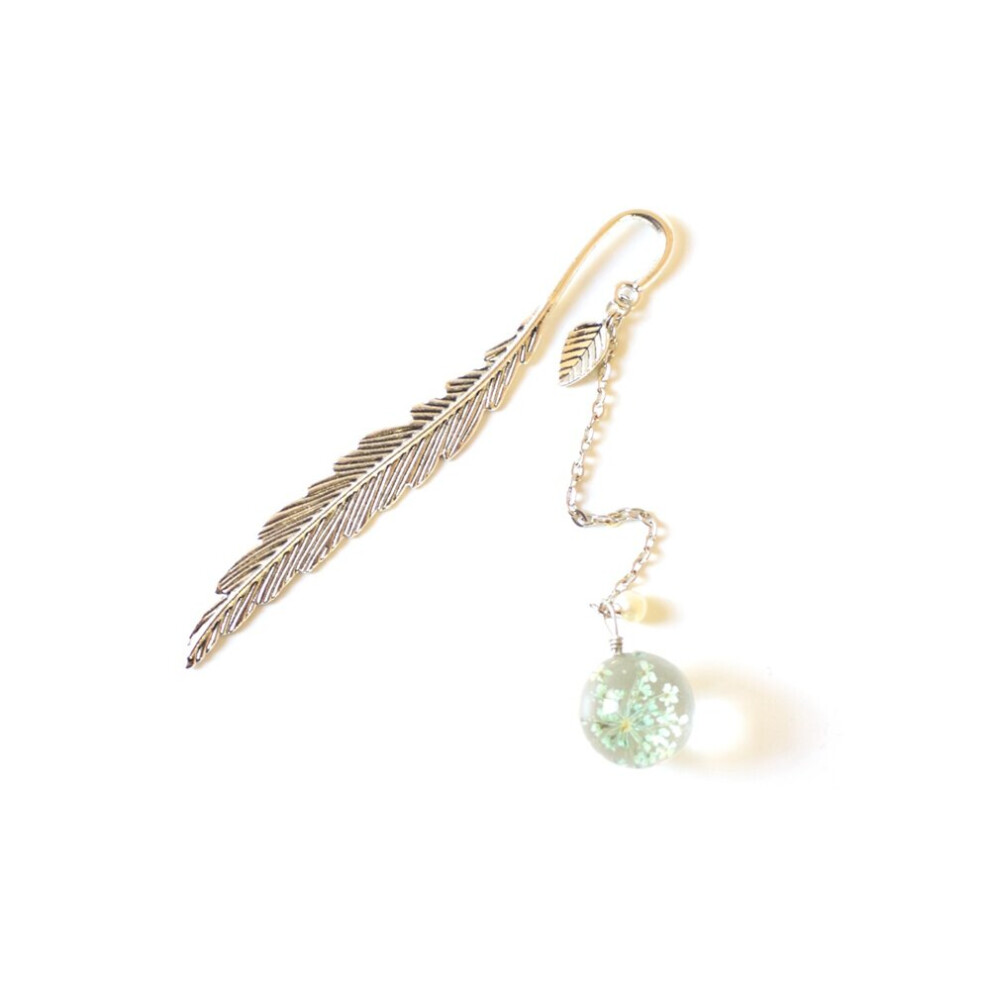 (Green) Beaded Gypsophila Dried Flower Feather Bookmark