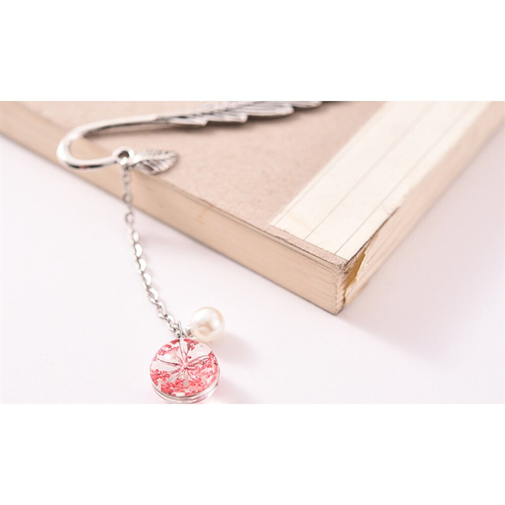 (Red) Beaded Gypsophila Dried Flower Feather Bookmark