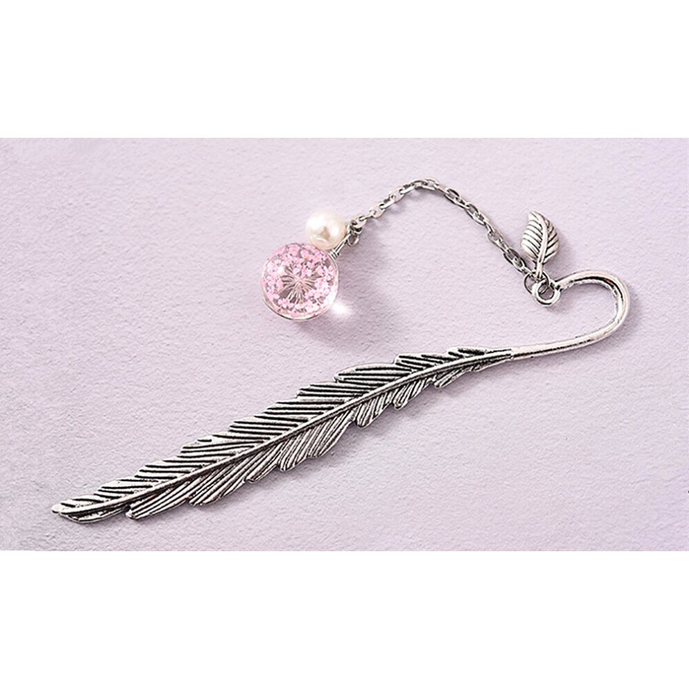 (Pink) Beaded Gypsophila Dried Flower Feather Bookmark