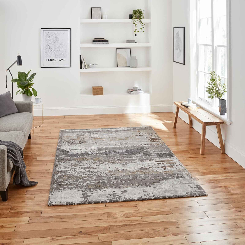 (Grey/Beige, 200 x 290 cm) Distressed Faded Rugs Modern Scratch pattern Small Large Bedroom Living room Rug