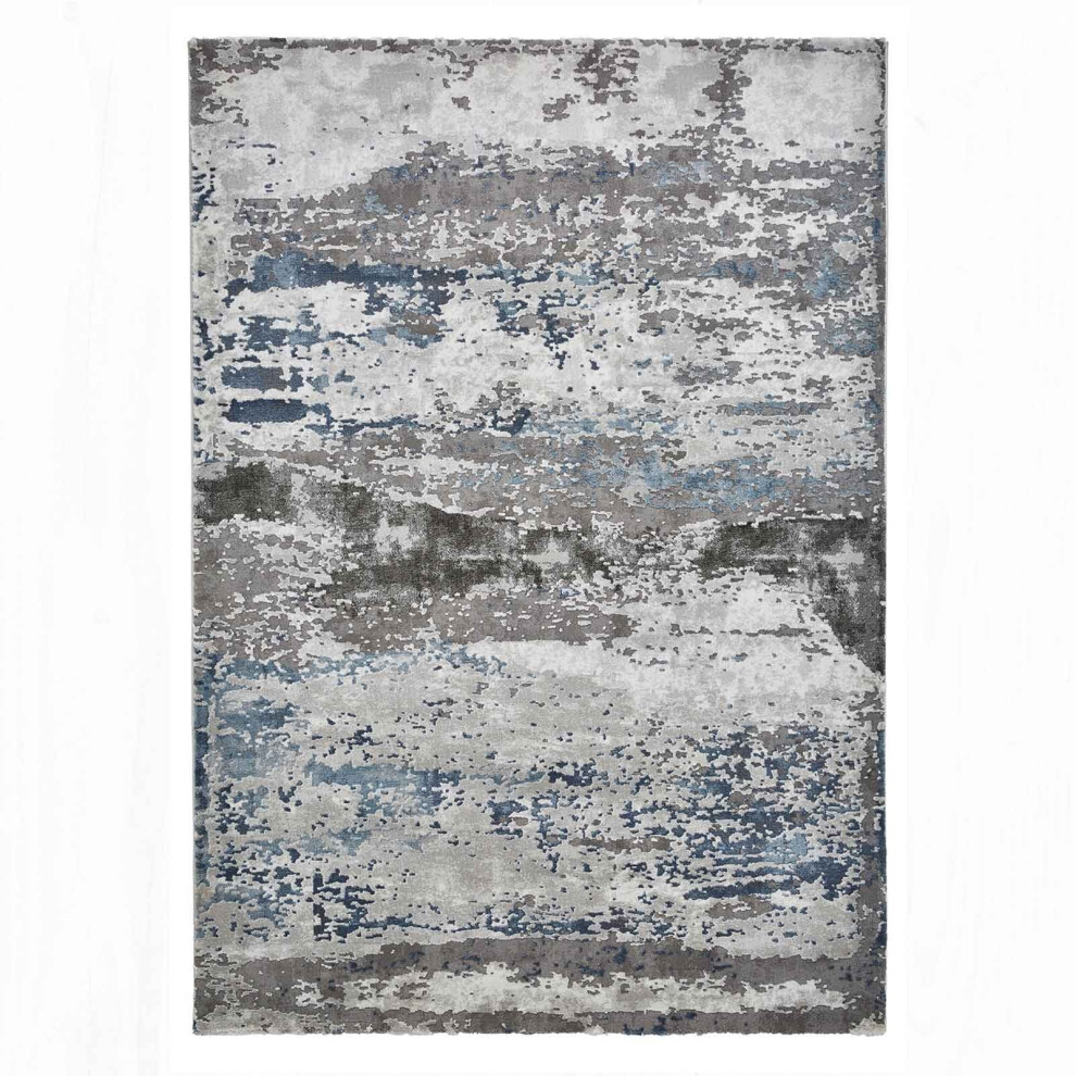 (Grey/Navy, 200 x 290 cm) Distressed Faded Rugs Modern Scratch pattern Small Large Bedroom Living room Rug