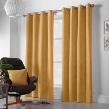 Velvet Chenille Eyelet Curtains Ochre 56" x 54"