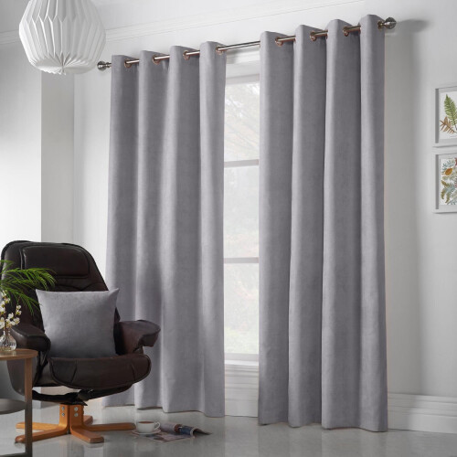 Velvet Chenille Eyelet Curtains Silver 56" x 54"