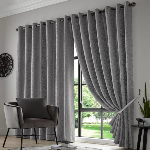 Keswick Eyelet Curtains Pewter 46" x 54"