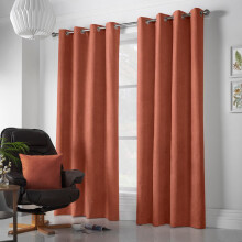 Velvet Chenille Eyelet Curtains Orange 56" x 72"