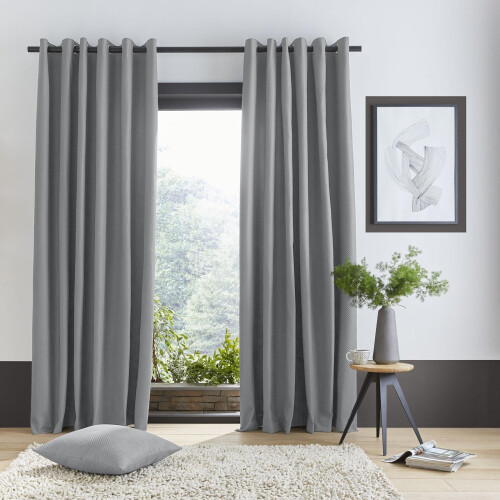 Catherine Lansfield Pinsonic Chevron Eyelet Curtains Grey 46" x 54"