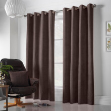 Velvet Chenille Eyelet Curtains Chocolate 56" x 54"