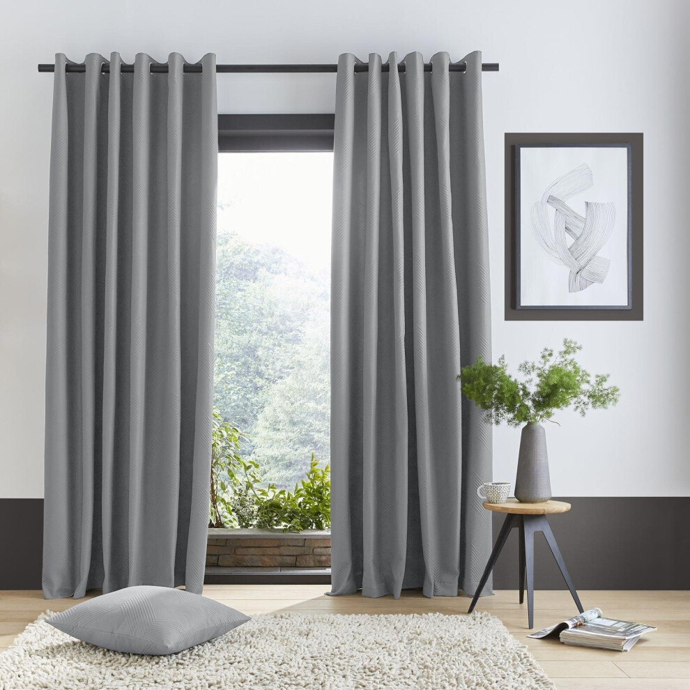 Catherine Lansfield Pinsonic Chevron Eyelet Curtains 46" X 72" Grey