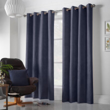 Velvet Chenille Eyelet Curtains Navy 56" x 54"