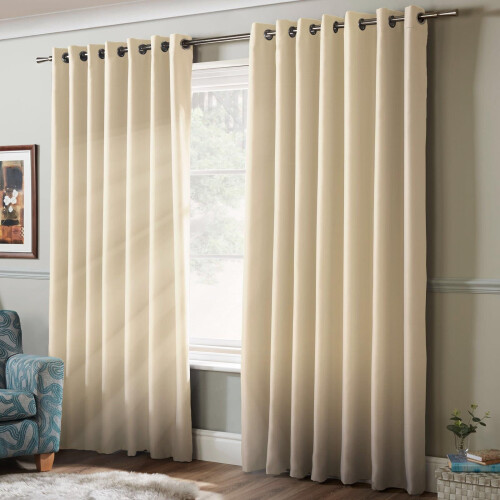 Essential Blackouts Eyelet Curtains Cream 66" x 54"