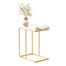 Table d'appoint moderne en forme de C Bureau d'appoint pour ordinateur portable Pierre frittée