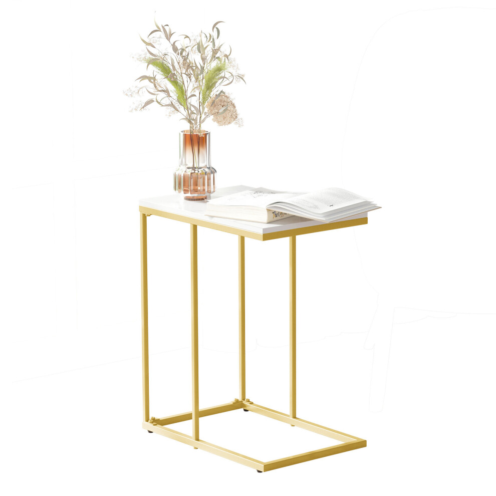 Fativo Modern End Table C-Shaped Laptop Side Desk Sintered Stone White