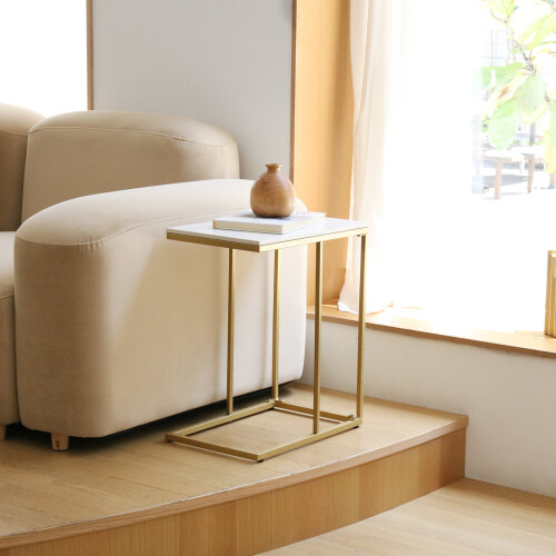 Table d'appoint moderne en forme de C Bureau d'appoint pour ordinateur portable Pierre frittée 2