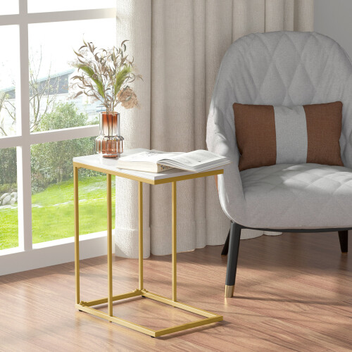 Table d'appoint moderne en forme de C Bureau d'appoint pour ordinateur portable Pierre frittée 1