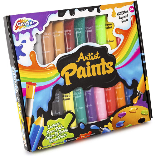 Grafix 16-7009 Set of 18 Paints for Arts and Crafts, Multi Coloured