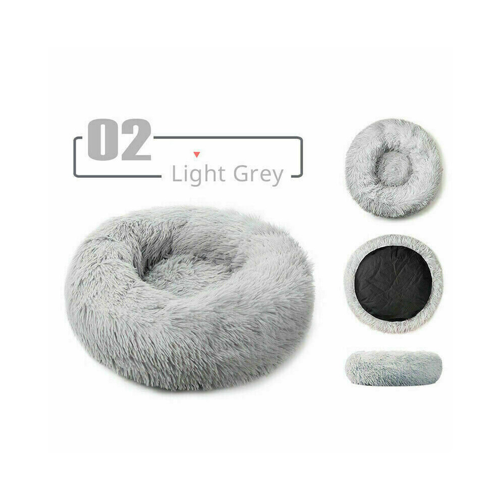 (EXTRA LARGE 70CM) (Light Grey, M,L,XL) Washable Calming Comfy Donut Style Plush Cat Dog Pet Bed