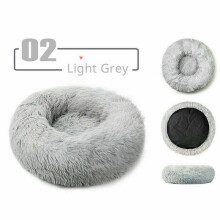 (Medium 50CM) (Light Grey, M,L,XL) Washable Calming Comfy Donut Style Plush Cat Dog Pet Bed