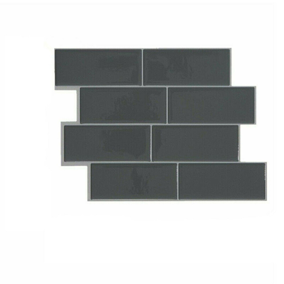 (Black) 3D Self Adhesive Wall Tiles Pattern Stickers Kitchen Bathroom Home Decoration
