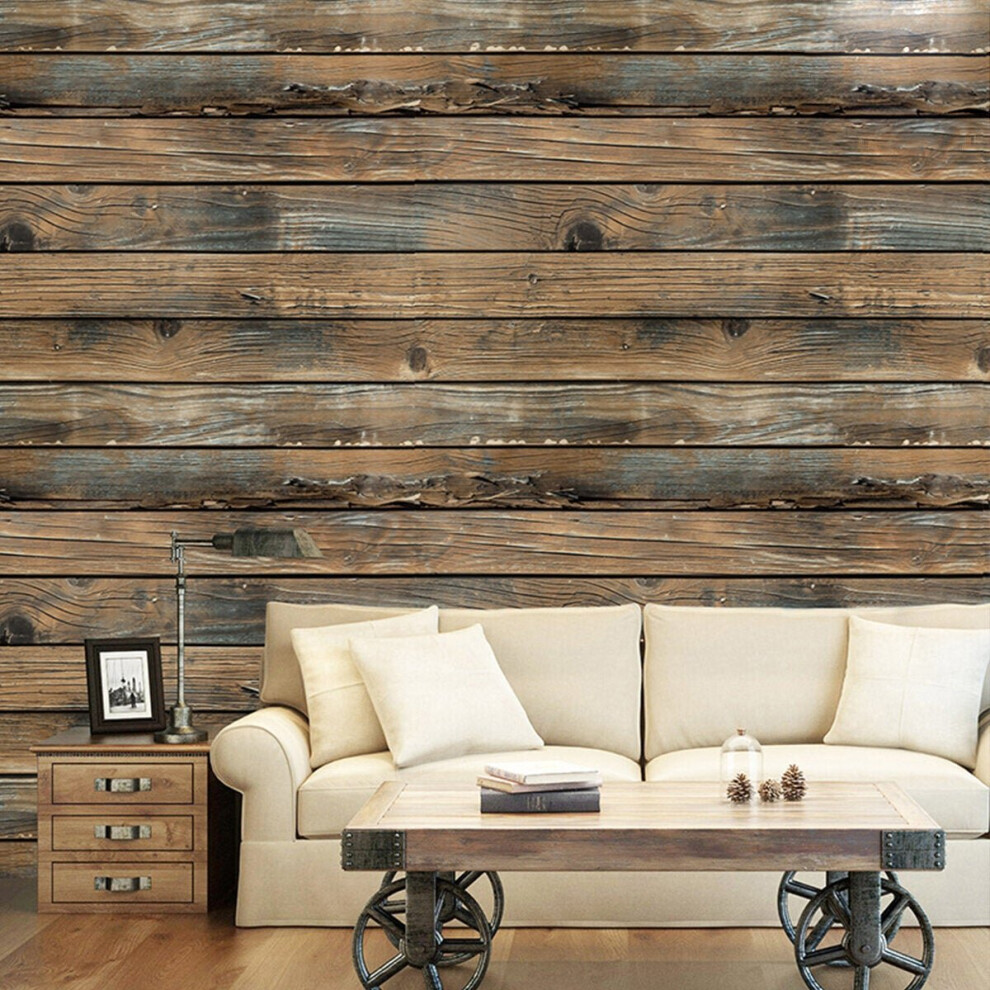 3D Retro Wood Planks Wallpaper Wall Decor Home Indoor Stick Self-adhesive