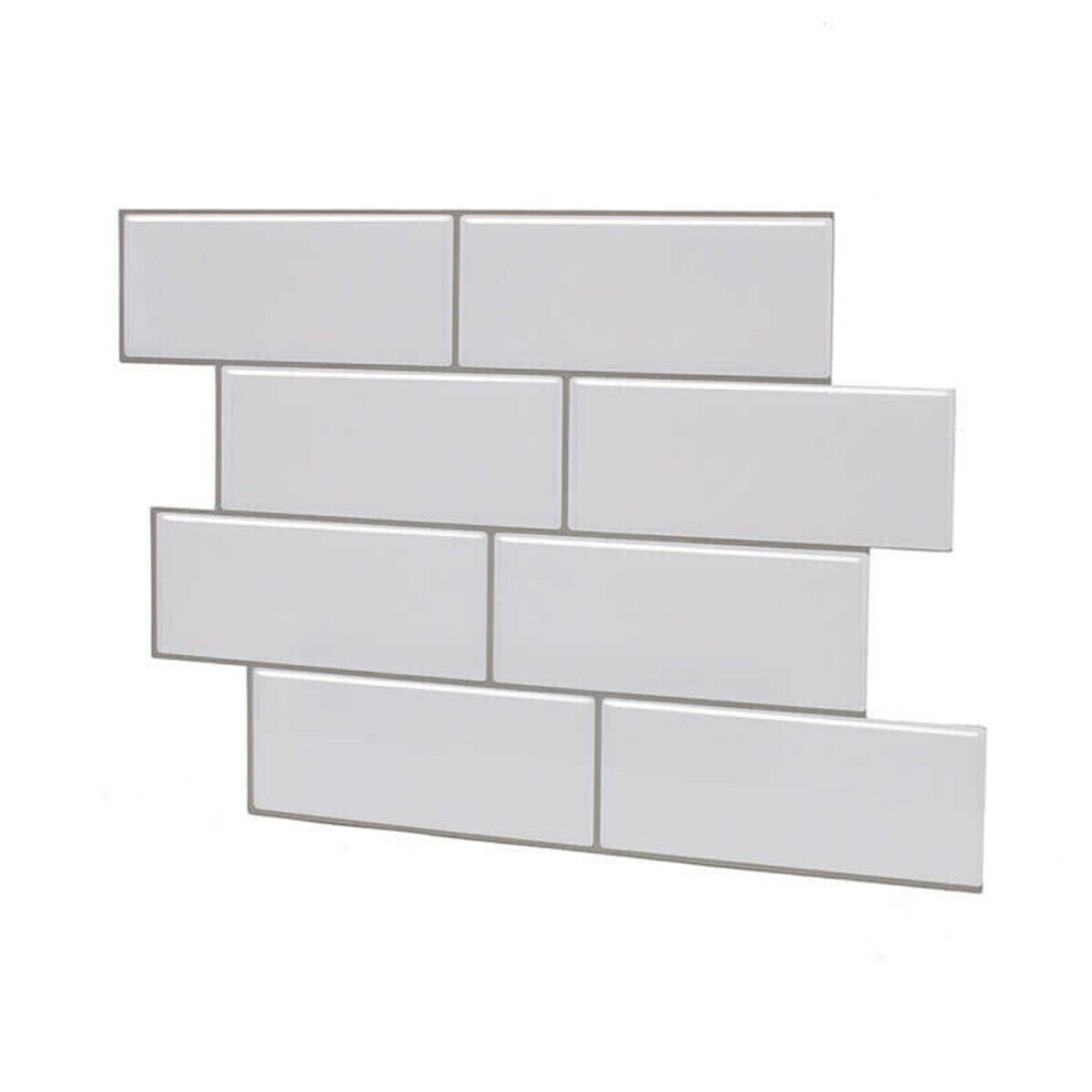 (White) 3D Self Adhesive Wall Tiles Pattern Stickers Kitchen Bathroom Home Decoration