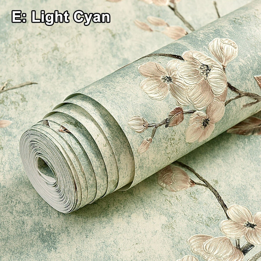 (Light Cyan) 3D Floral Embossed Wallpaper Self Adhesive Non-woven Wallpapers Home Decor 5M