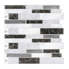 (Grey) 3D Wall Paper Brick Stone Rustic Self-adhesive PVC Sticker Kitchen Home Decoration