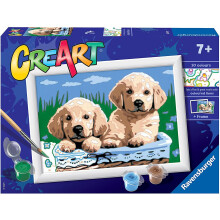 Ravensburger CreArt Cute Puppies Paint by Numbers Kit til b?rn - Engagerende kunsth?ndv?rkss?t | L?rreds- og akrylmaling | Ideel til at udvikle k