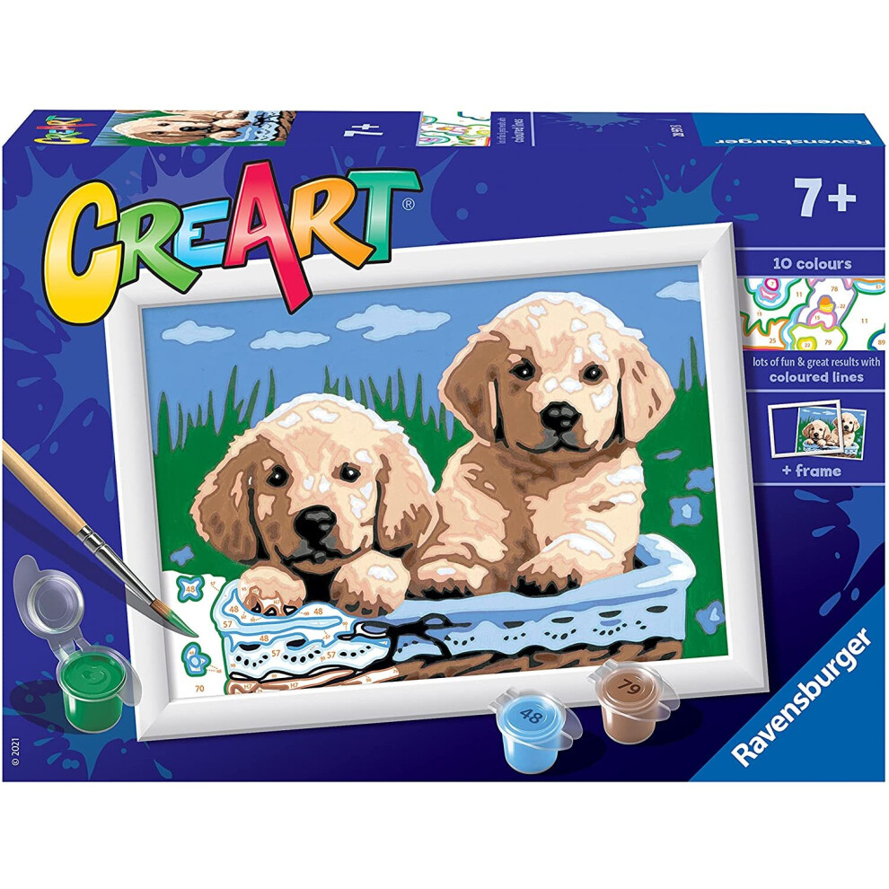Ravensburger CreArt Cute Puppies Paint By Numbers Kits for Children - Painting Arts and Crafts for Kids Age 7 Years Up