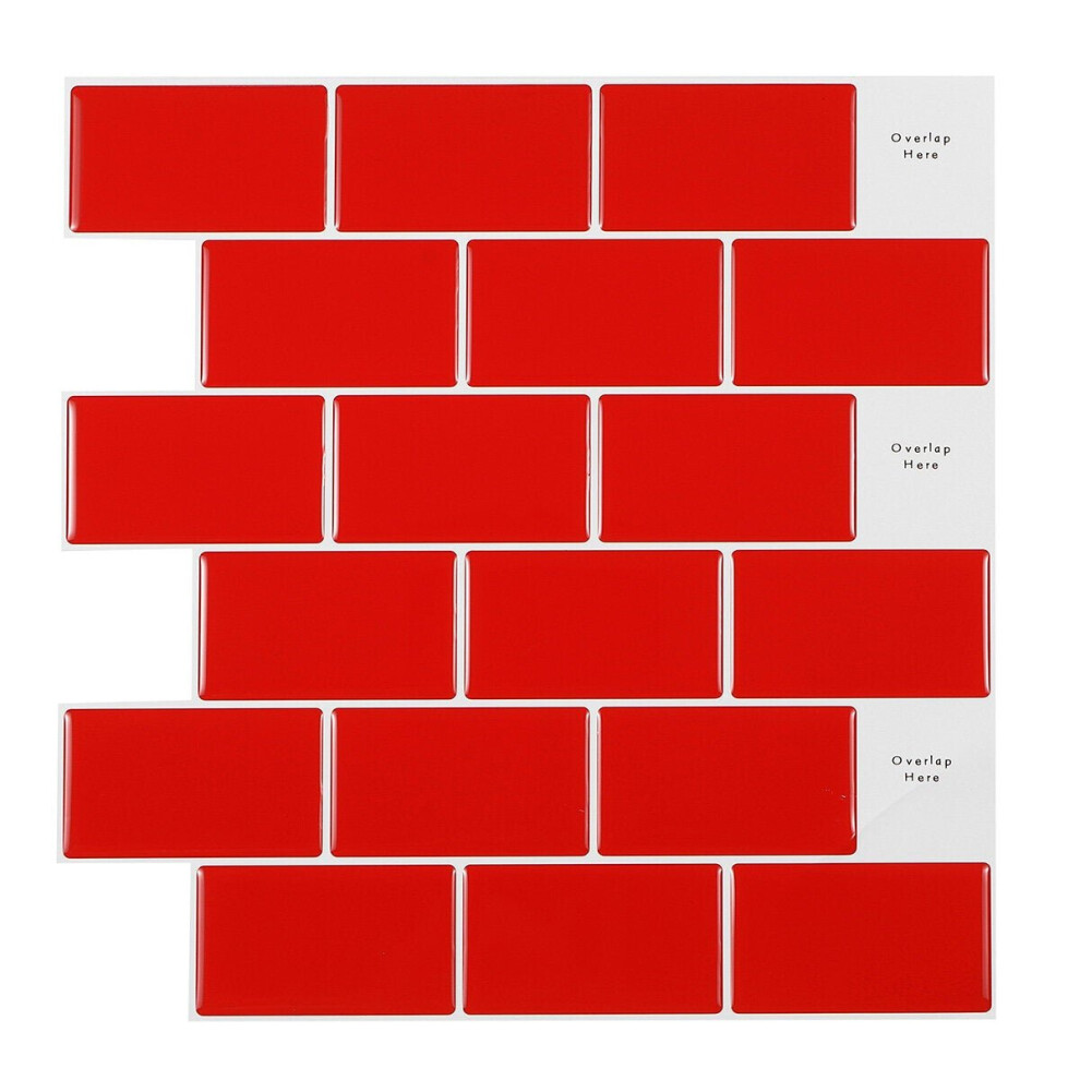 (Red) 3D Epoxy Vinyl Wall Sticker Waterproof Removable Decal Backsplash Home Decoration