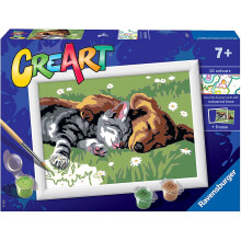 Ravensburger CreArt Gatto e Cane Dormienti Kit da Colorare per Numeri | Facile da Usare per Bambini | Regalo Ideale
