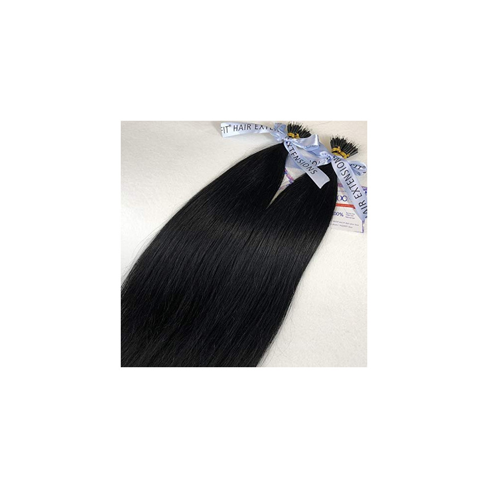 Goofit Unisex Black Nano Tip Hair Extensions Nano Beads Human Hair Remy Hair Nano Ring - 1G/S, 50S/Pack - (22" #01 Jet )