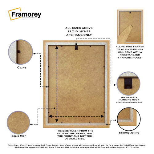 (A2 Pic (A1 Frame)) Oak Wooden Effect Picture Frame, Step Style Photo Frames, Wall Hanging Frames, Home Décor Frame With White Mount 2