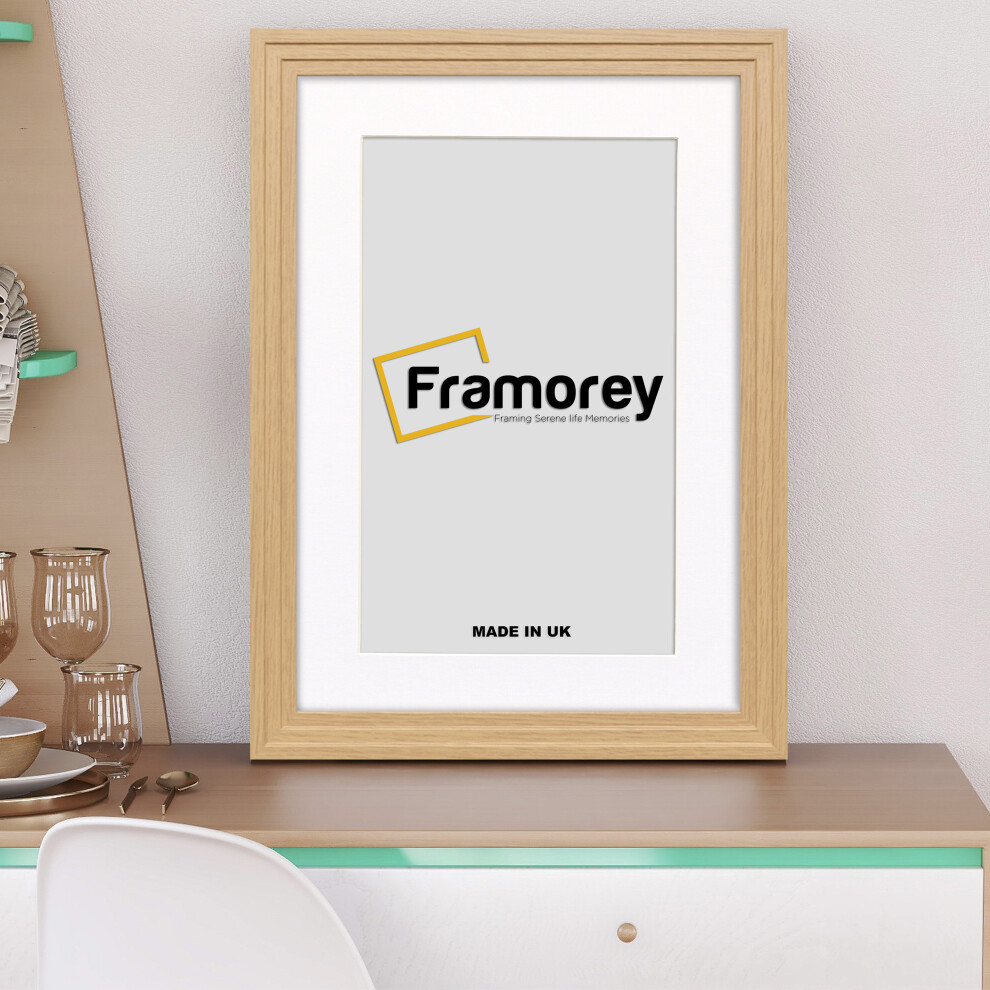 (A2 Pic (A1 Frame)) Oak Wooden Effect Picture Frame, Step Style Photo Frames, Wall Hanging Frames, Home Décor Frame With White Mount