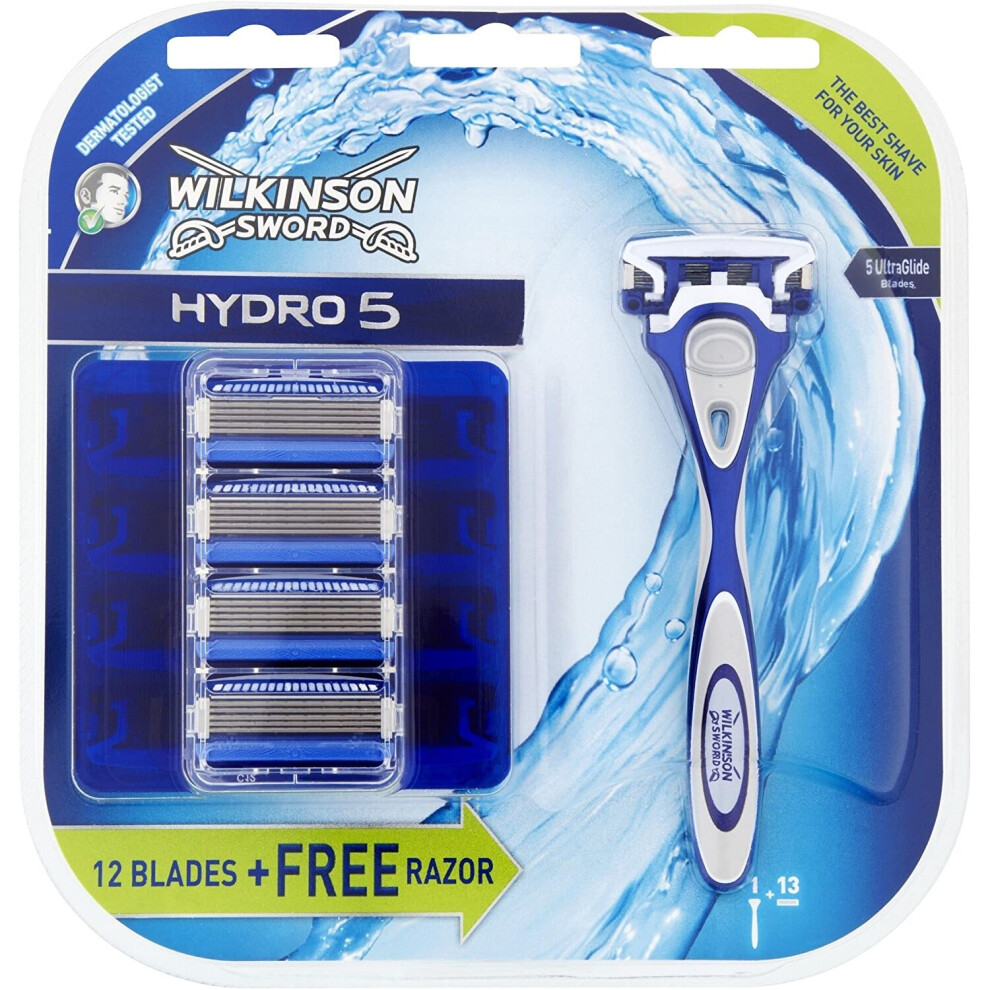 Wilkinson Sword Hydro 5 Value Pack Blades Plus Free Razor - Pack of 13