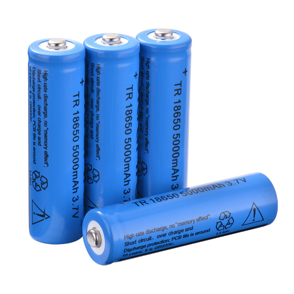 4pcs TR 18650 5000mAh 3.7V Rechargeable Li-ion Battery Large Capacity Blue BC896