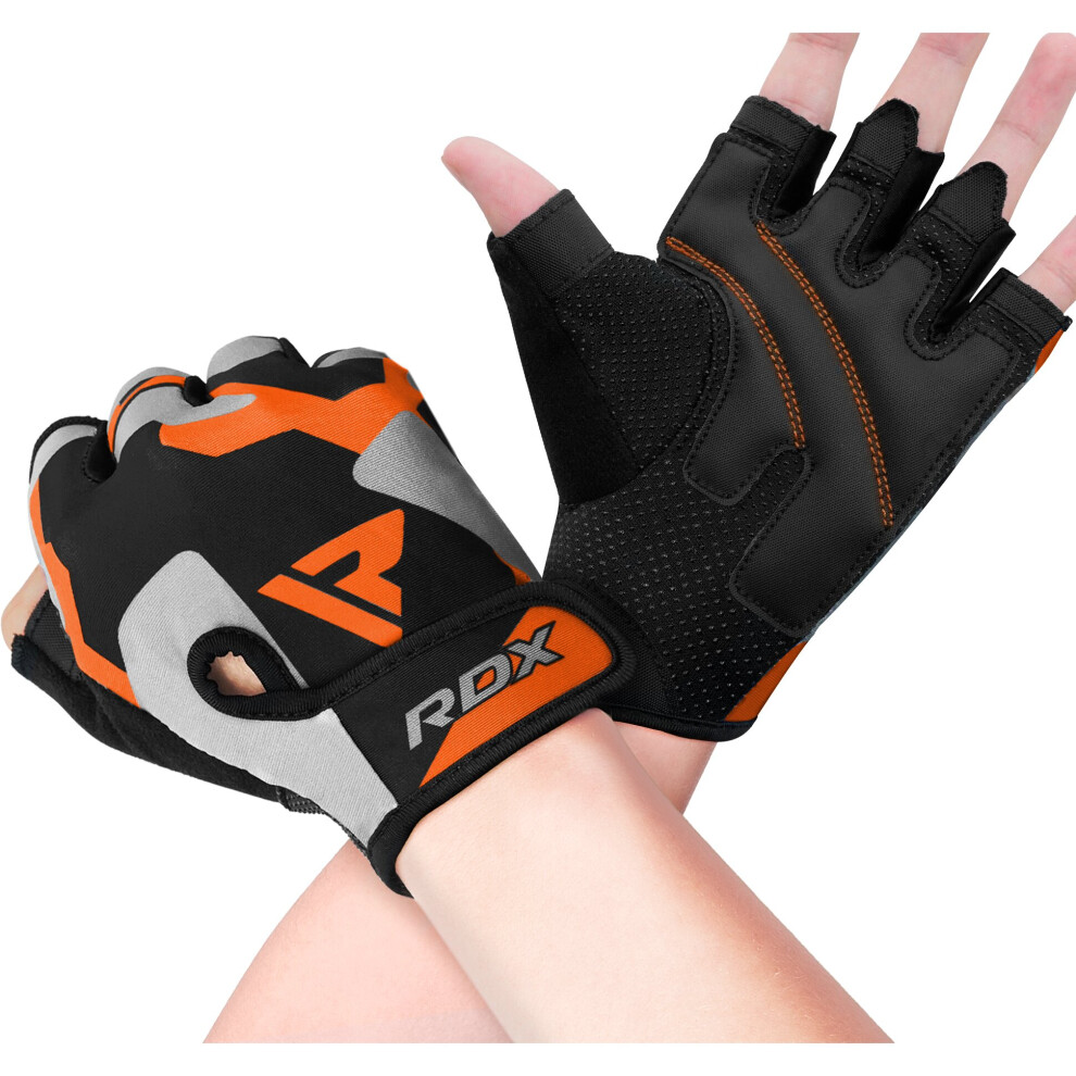 (Orange, Medium) RDX Weight Lifting Gloves Gym Fitness Bodybuilding