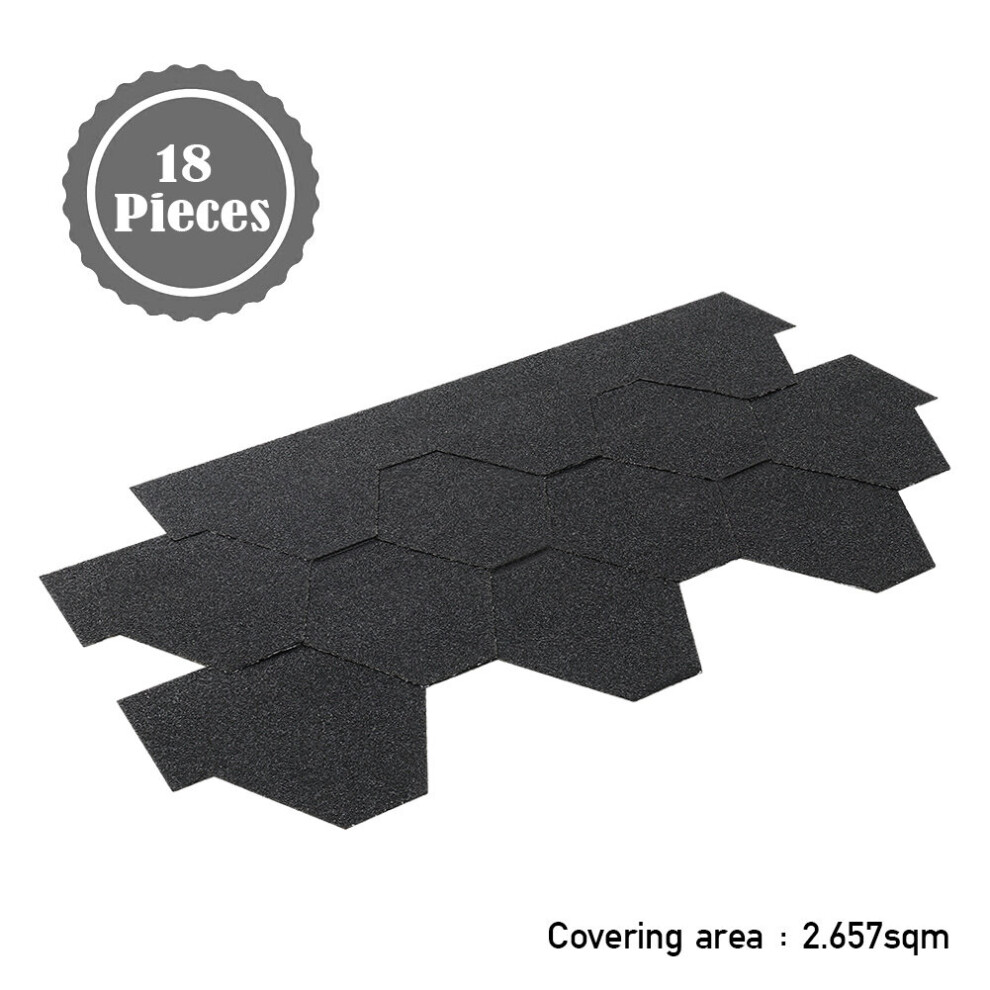(Black) 2.61㎡ Roofing Felt Shingles Shed Roof Panels Ridge Tiles Hexagonal