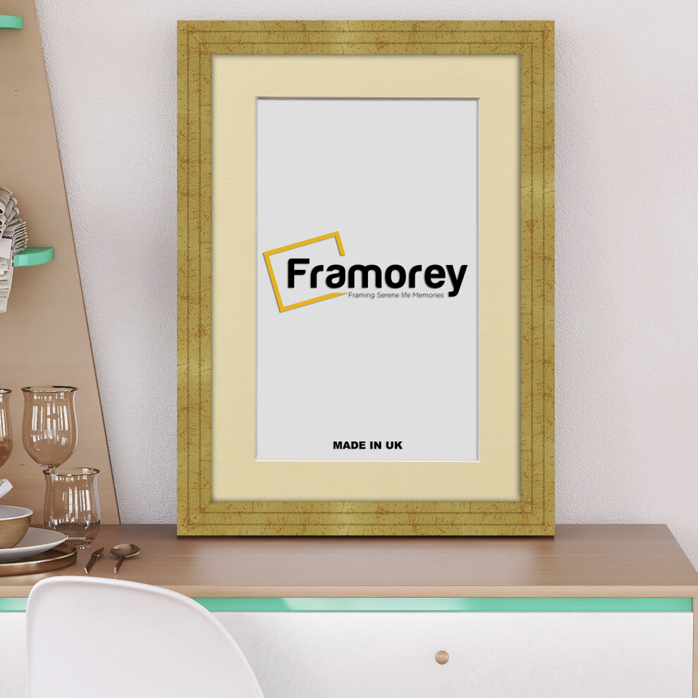 (20x18" Pic (24x22" Frame)) Gold Wooden Effect Picture Frame, Step Style Photo Frames, Wall Hanging Frames, Home Décor Frame With Ivory Mount