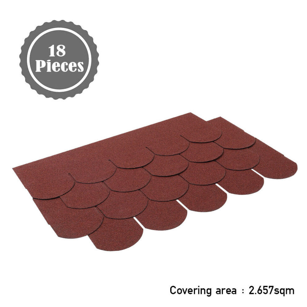(Red) Fishscale-5 Tab Roofing Felt Shingles Roof Tiles Lightweight Shingles 18pcs/Pack