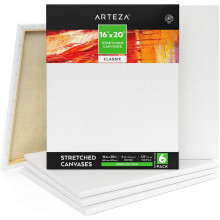 Lienzos Estirados ARTEZA, 16 x 20 Pulgadas, Paquete de 6, Lienzos Grandes Blancos para Pintura