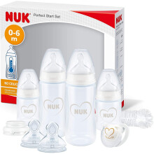 NUK Perfect Start First Choice+ Baby Bottles Set | 0-6 Months | 4 x Temperature Control Bottles, Dummy, Bottle Brush & More | Anti-Colic | BPA-Free |