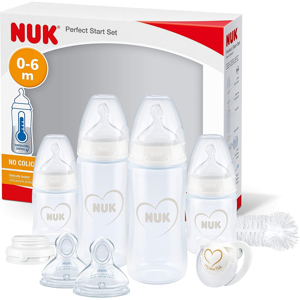 Photos - Other for Feeding NUK Perfect Start First Choice+ Baby Bottles Set | 0-6 Months | 4 x Temperature Control Bottles, Dummy, Bottle Brush & More 