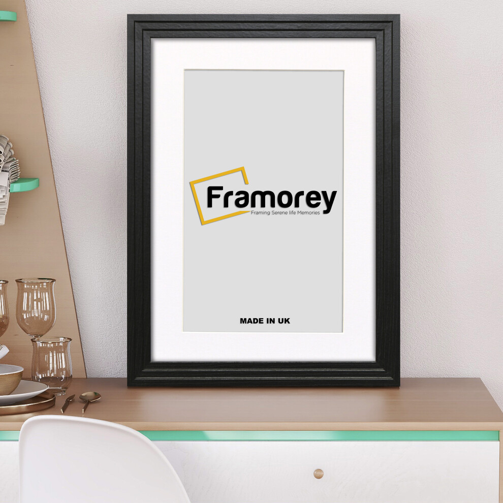 (90x60CM Pic (100x70CM Frame)) Black Wooden Effect Picture Frame, Step Style Photo Frames, Wall Hanging Frames, Home Décor Frame With White Mount