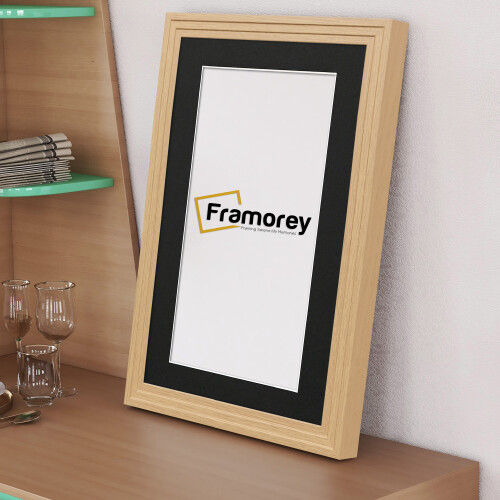 (A6 Pic (A5 Frame)) Oak Wooden Effect Picture Frame, Step Style Photo Frames, Wall Hanging Frames, Home Décor Frame With Black Mount 1