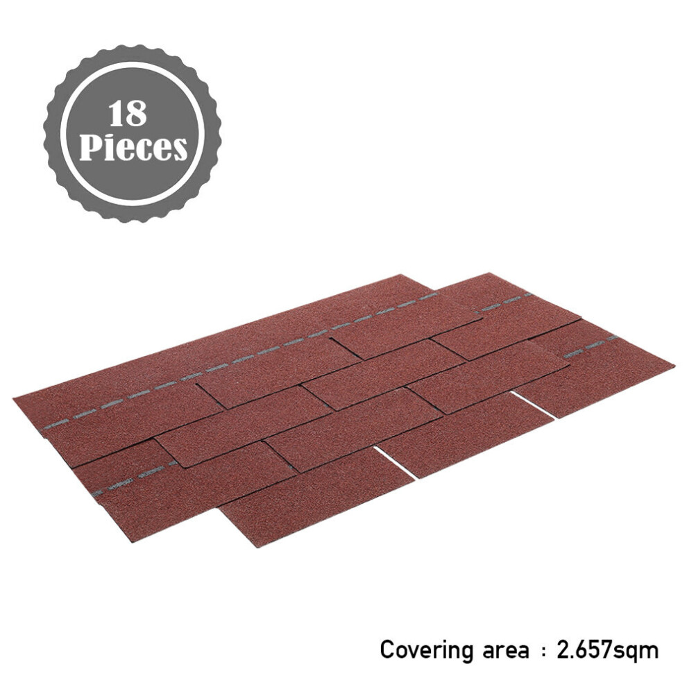 (Antique Red) Pack of 18 Tiles Roofing Felt Shingles Shed Roof Panel Sheet Asphalt House 2.61㎡