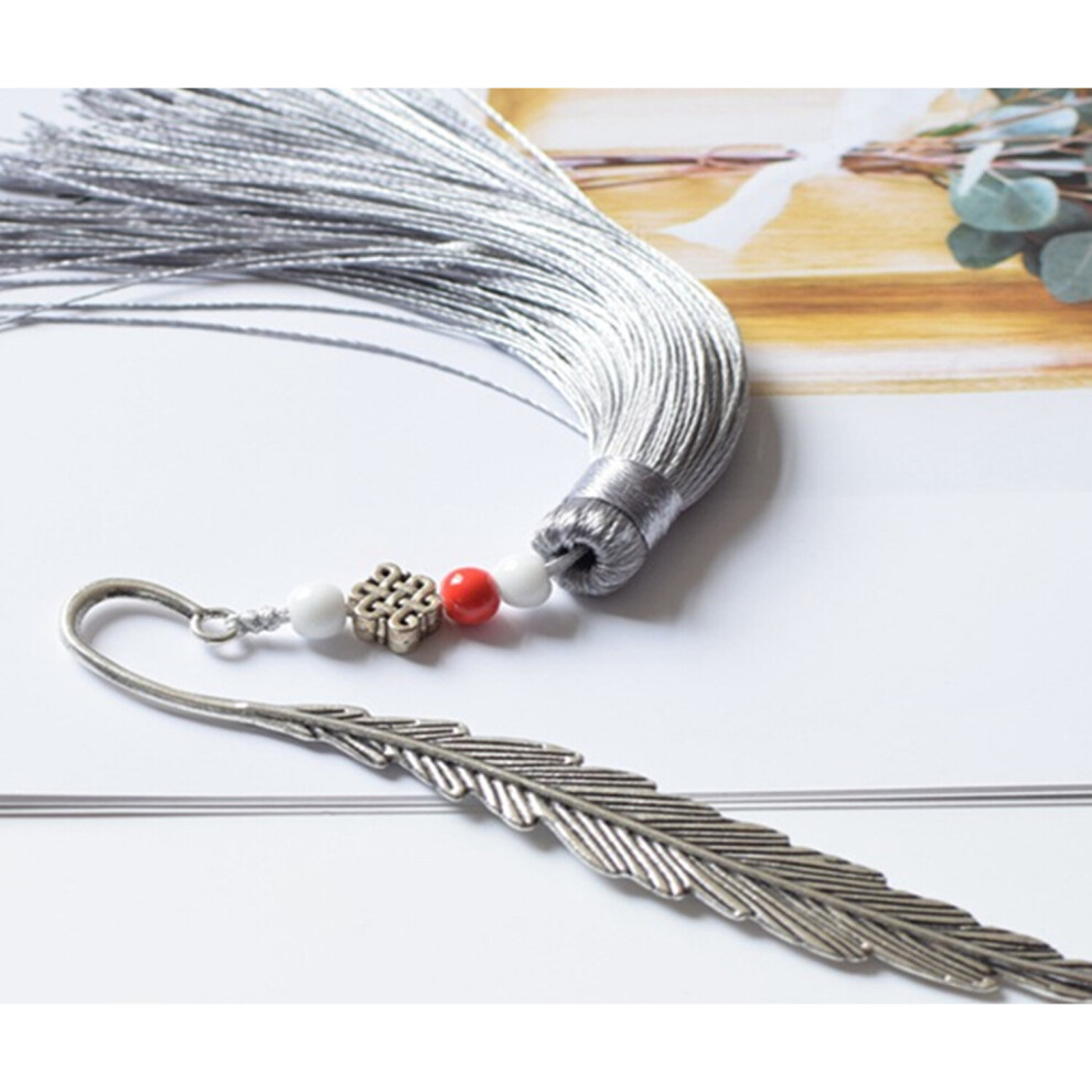 (Grey) Metal Feather shape Tassel Bookmark