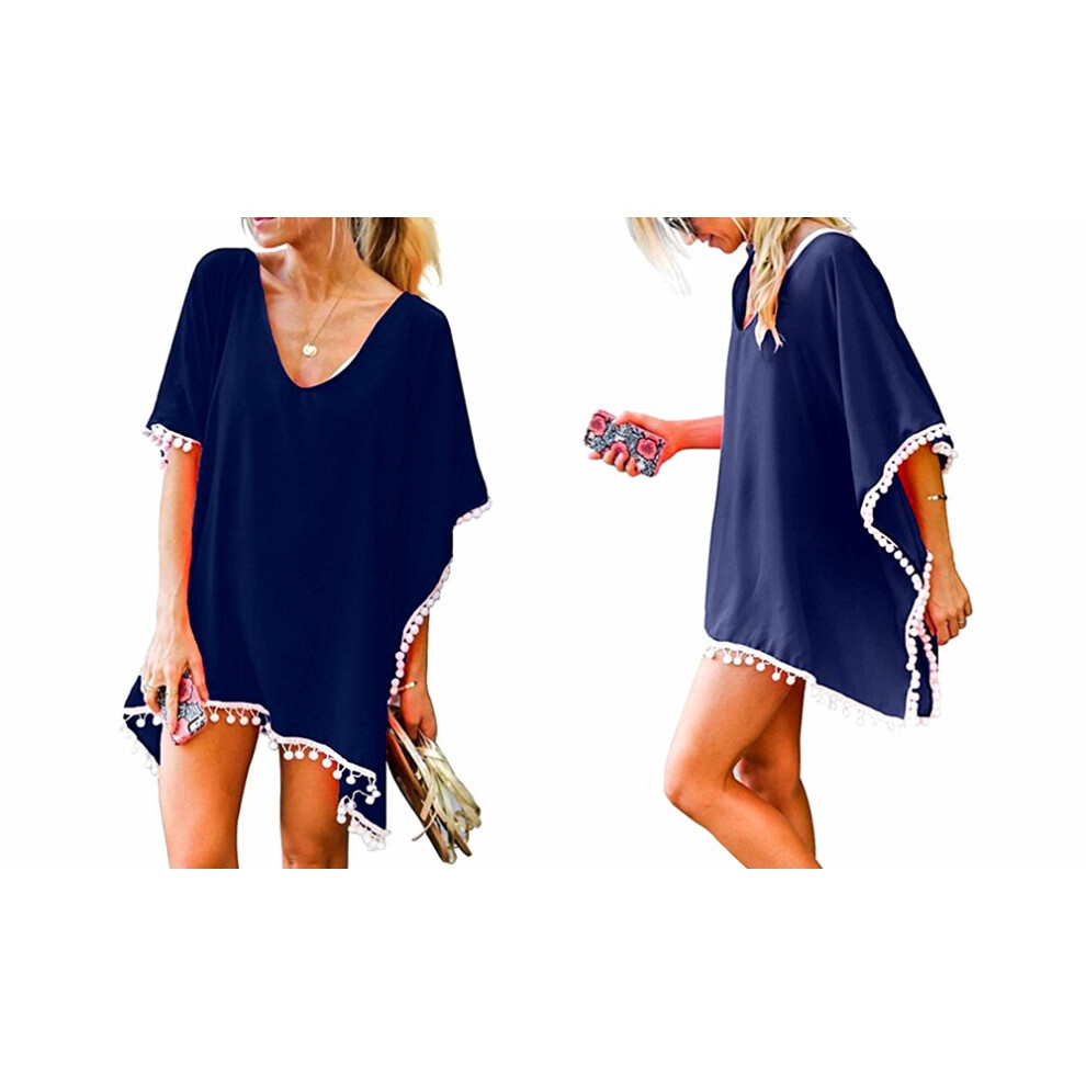 (Navy) Pom-Pom Summer Bikini Cover Up Sarong